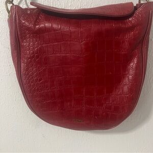 Margot Women’s Jace Red Croc-Embossed Shoulder Bag Magnetic Closure Like New